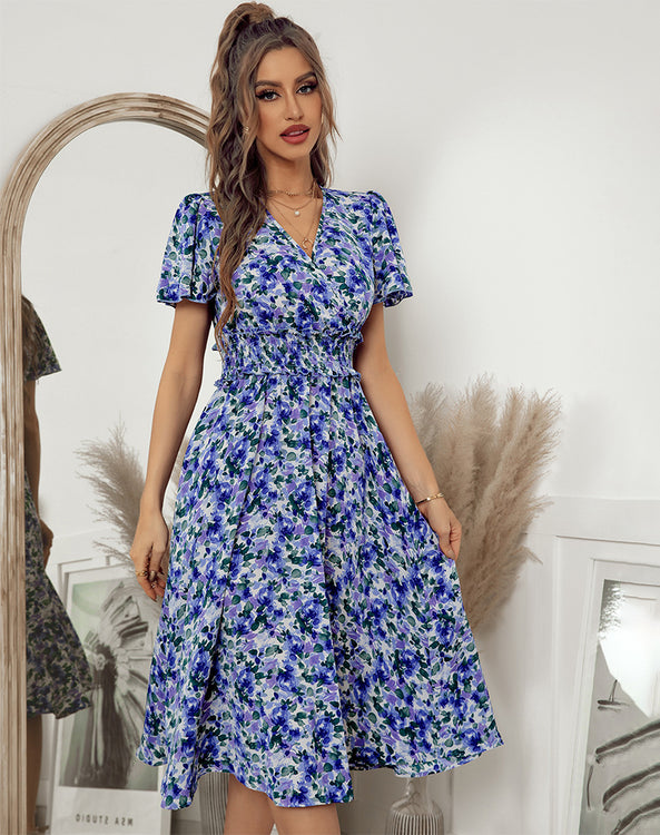 Lea Blue Floral Midi Dress