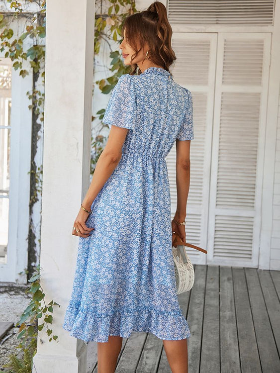 Merel Blue Floral Midi Dress