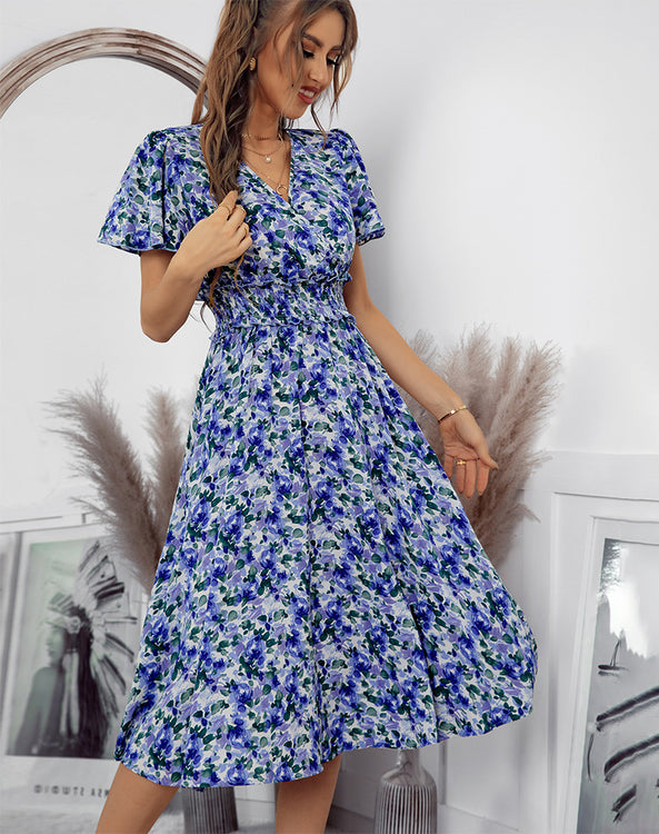 Lea Blue Floral Midi Dress