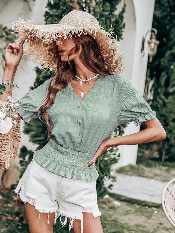 Adrianna Green Ruched Blouse