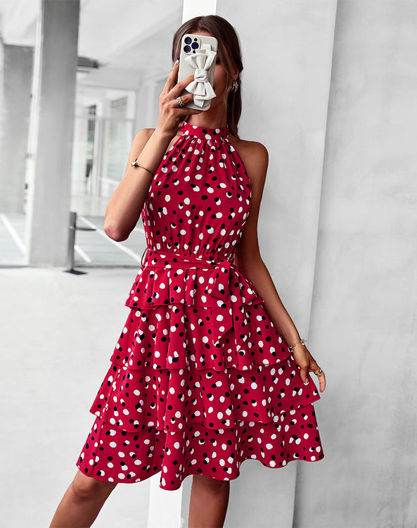 Short red outlet polka dot dress