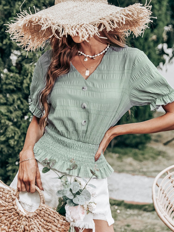 Adrianna Green Ruched Blouse