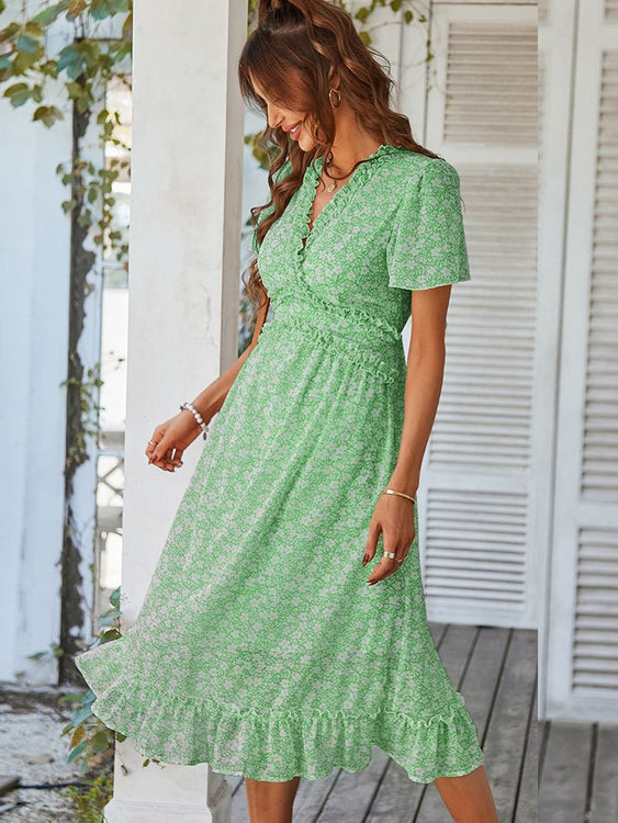 Merel Green Floral Midi Dress